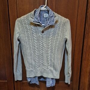GAP Light Gray Cable Knit Sweater with Checkered Shirt XL (14-16)
